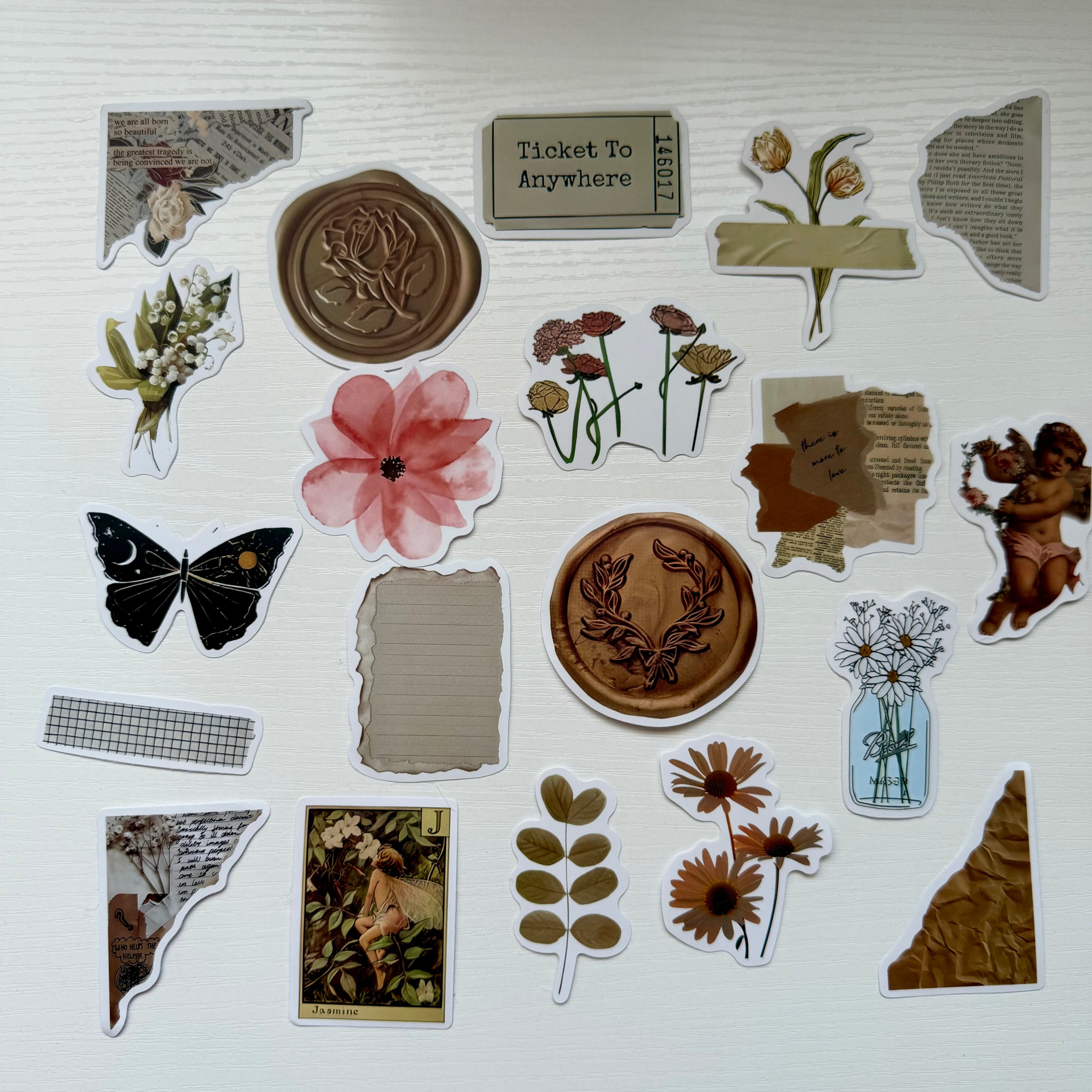Vintage Floral Journal 20 Stickers Set