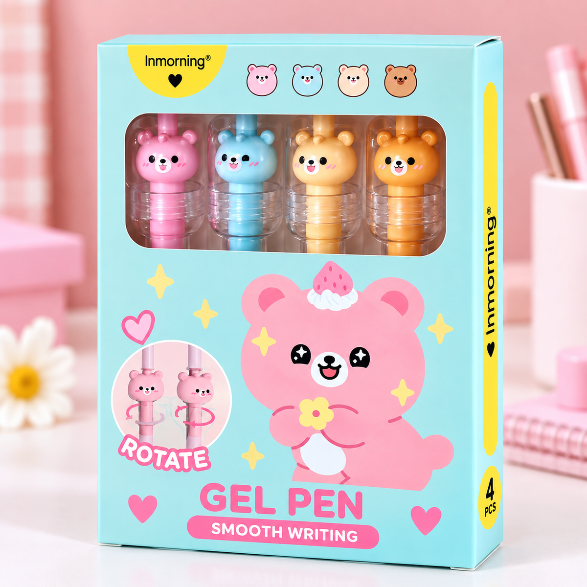 🧸 Cozy Bear Gel Pen Set — 4 Pack