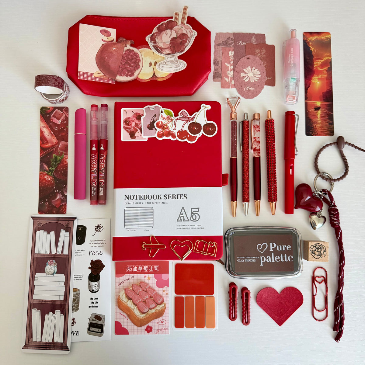 Red Romance Bookish Escape Bundle | Curated Red Stationery & Reading Gift Set