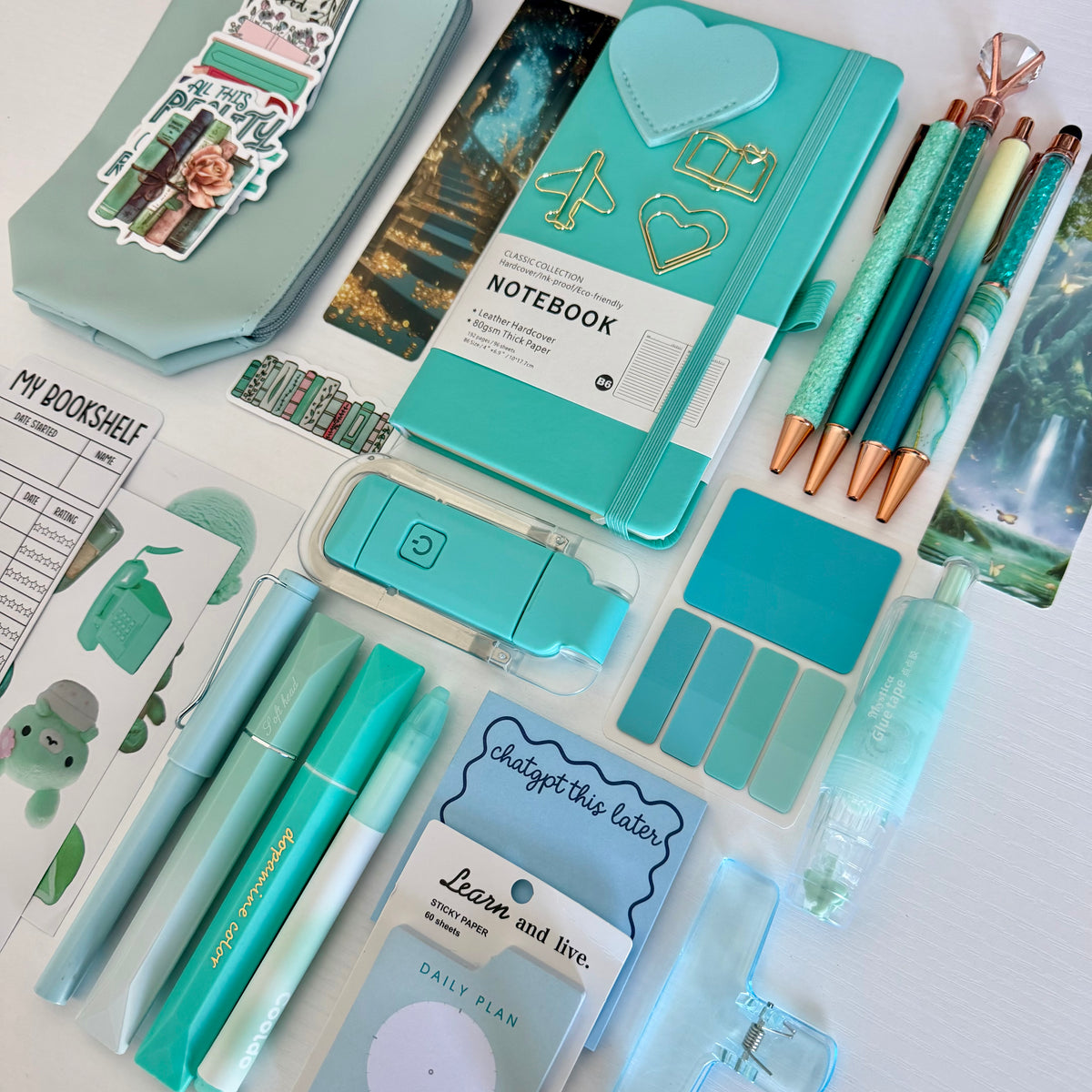 🩵 Seafoam Serenity Bookish Bundle | Aesthetic Stationery & Reading Gift Set