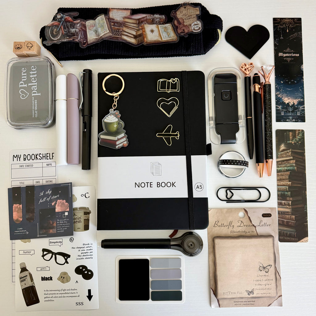 🖤 Midnight Pages Bookish Bundle | Aesthetic Black Stationery & Reading Gift Set