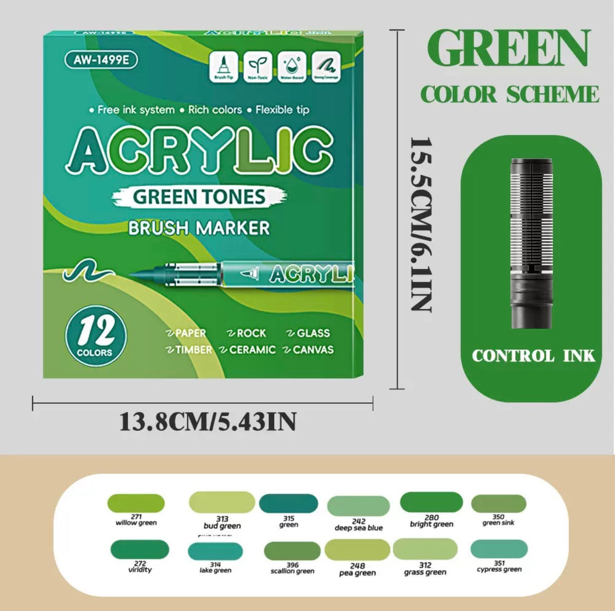 12-Color Acrylic Brush Markers – 1–5mm Flexible Tip, Multi-Surface Paint Pens