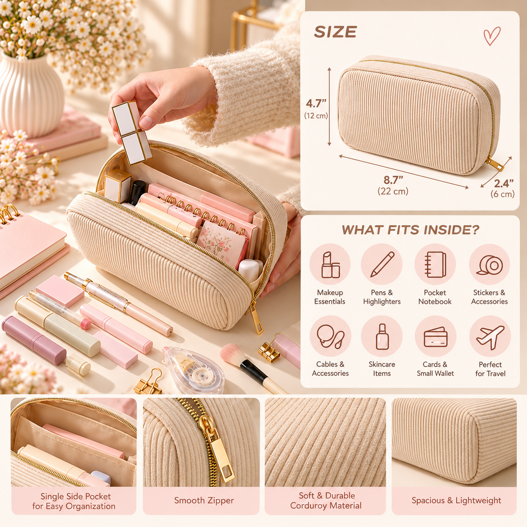 Corduroy Cosmetic & Stationery Pouches