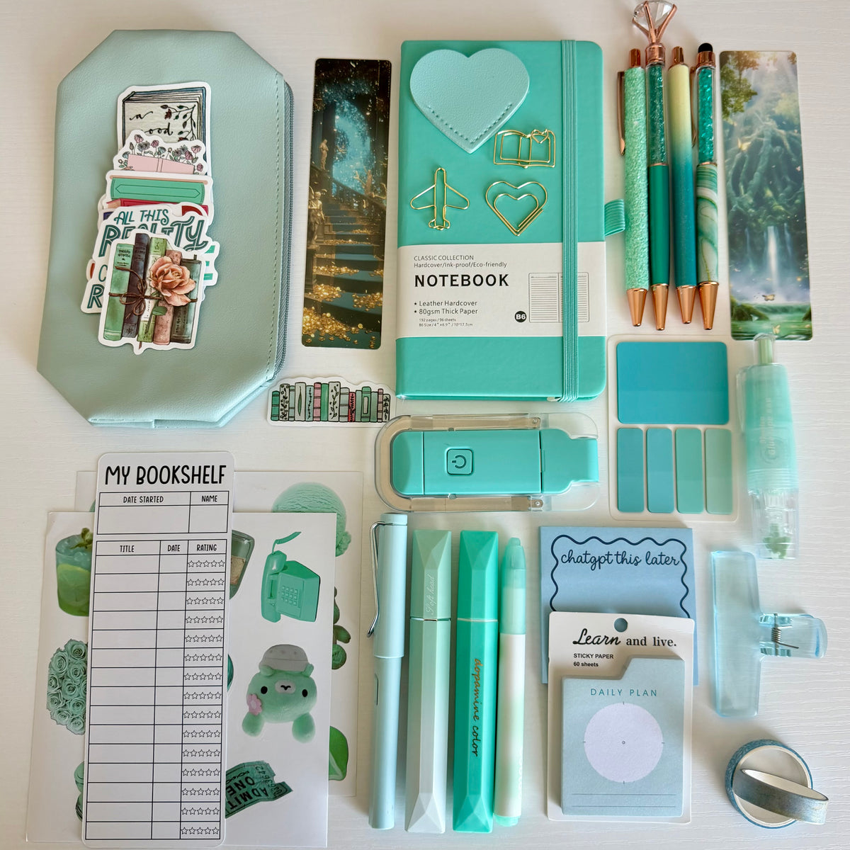 🩵 Seafoam Serenity Bookish Bundle | Aesthetic Stationery & Reading Gift Set