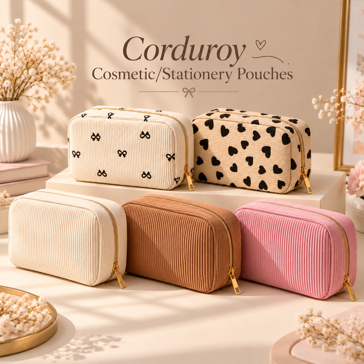 Corduroy Cosmetic & Stationery Pouches