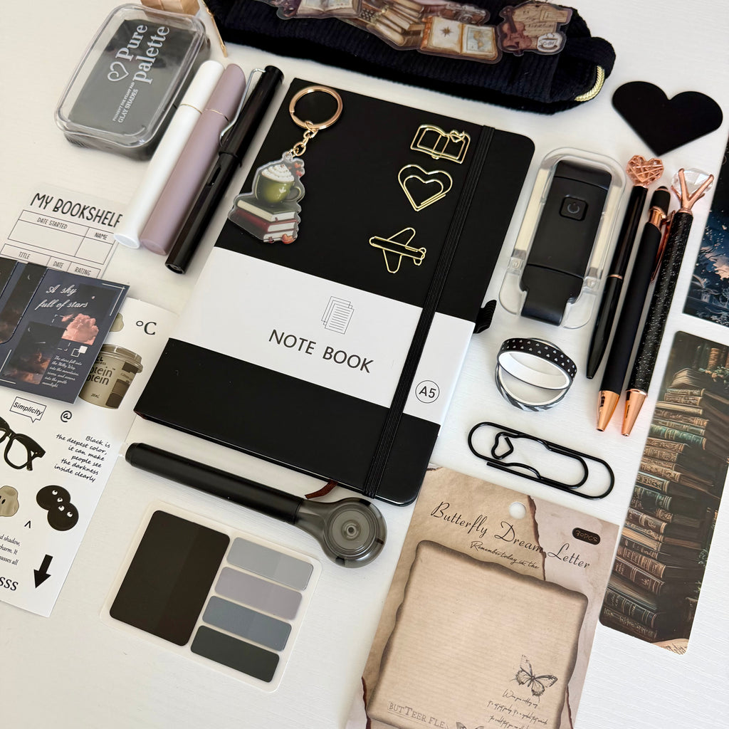 🖤 Midnight Pages Bookish Bundle | Aesthetic Black Stationery & Reading Gift Set