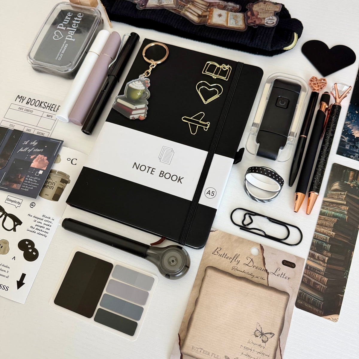 🖤 Midnight Pages Bookish Bundle | Aesthetic Black Stationery & Reading Gift Set